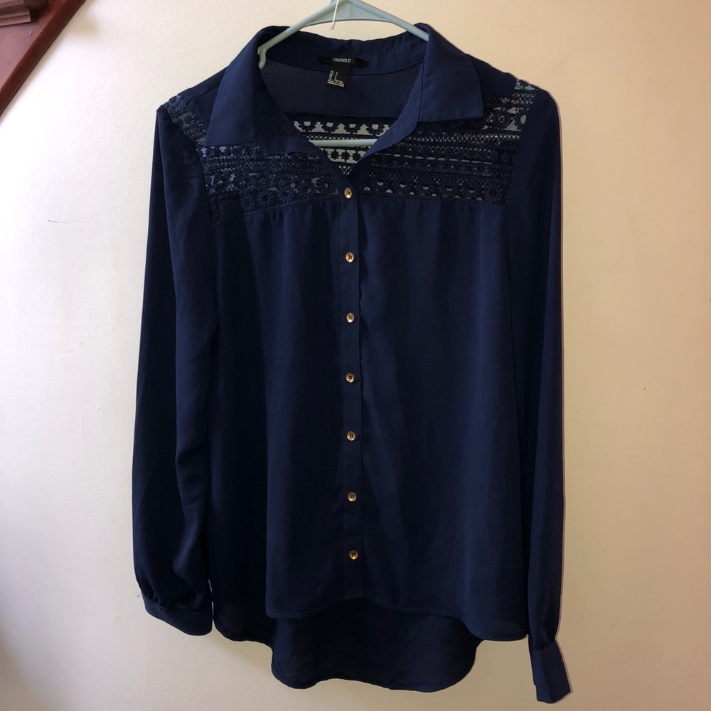 Forever21 Navy and Lace Blouse